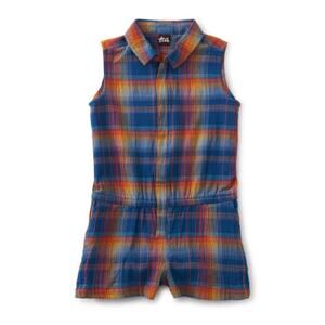 Tea Collection NWT Sleeveless Collared Perth Plaid Romper. Size 4